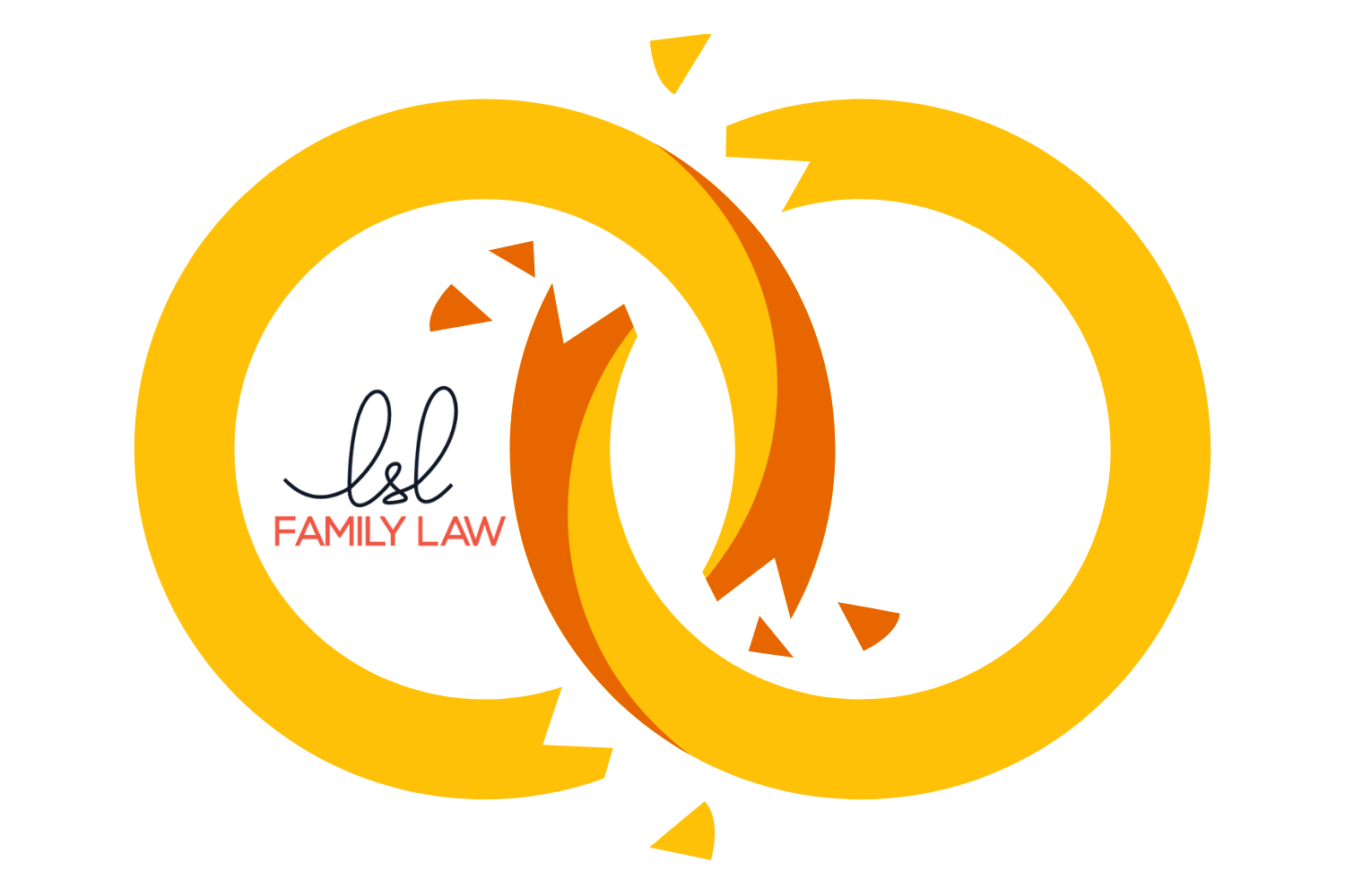 Separated wedding rings in a figure of 8 with LSL Family Law logo